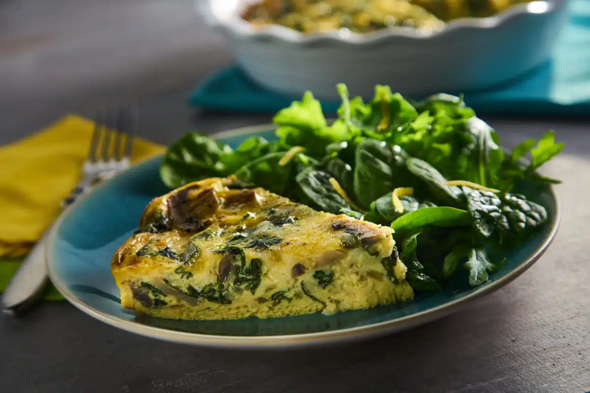 Crustless Spinach Quiche with Spinach Arugula Salad