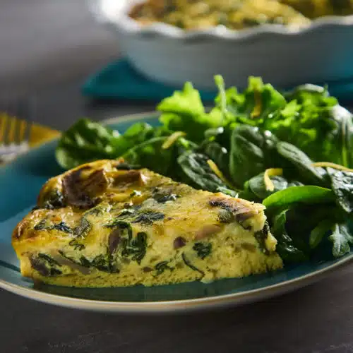 Crustless Spinach Quiche with Spinach Arugula Salad