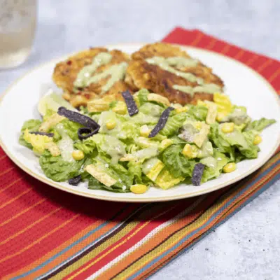 Avocado Caesar Salad with Corn Fritters