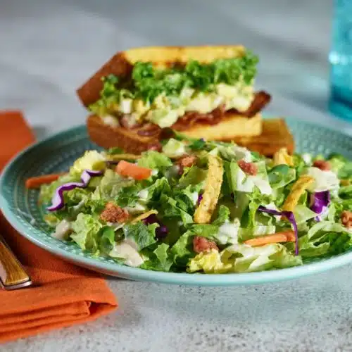 Bacon Lettuce Egg Salad Sandwich with Kickin’ Ranch Salad