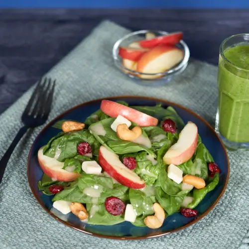 Kronk’s Apple, Cranberry, Cashew & Cheese Salad with Spinach & Apple Smoothie