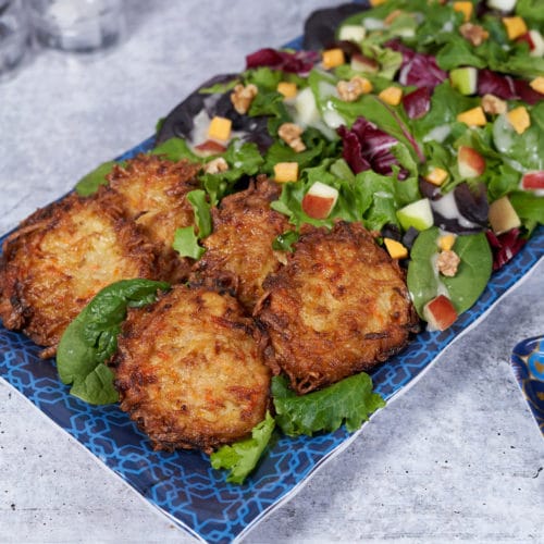 Potato Carrot Latkes with Apples & Cheddar Salad