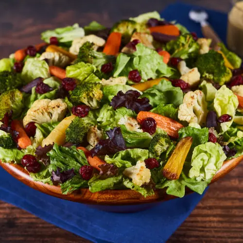 Roasted Vegetable Salad with Pumpkin Goddess Dressing