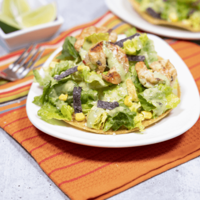 Shrimp Avocado Caesar Tostada