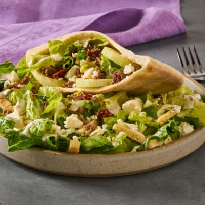 Greek Caesar Salad Pita Pockets with Spiced Meat