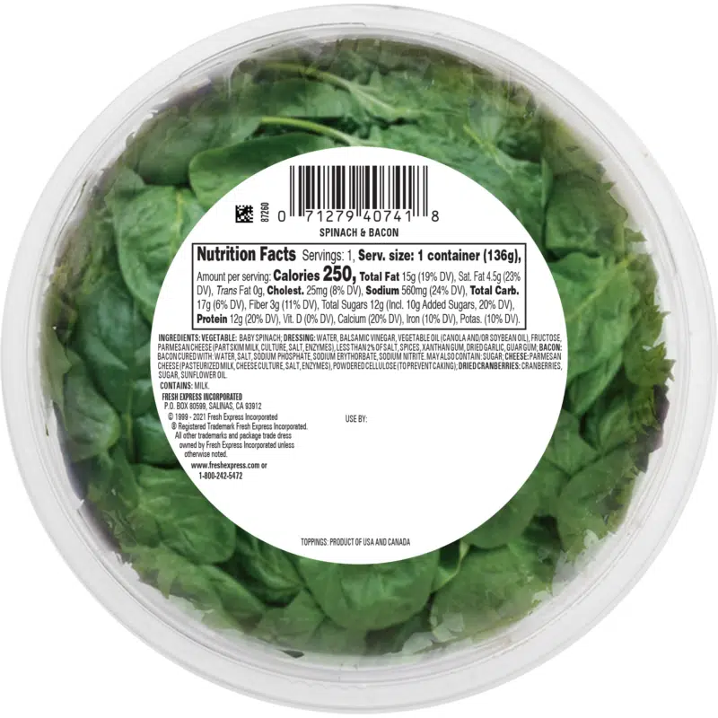 Gourmet Cafe Salads® Spinach & Bacon