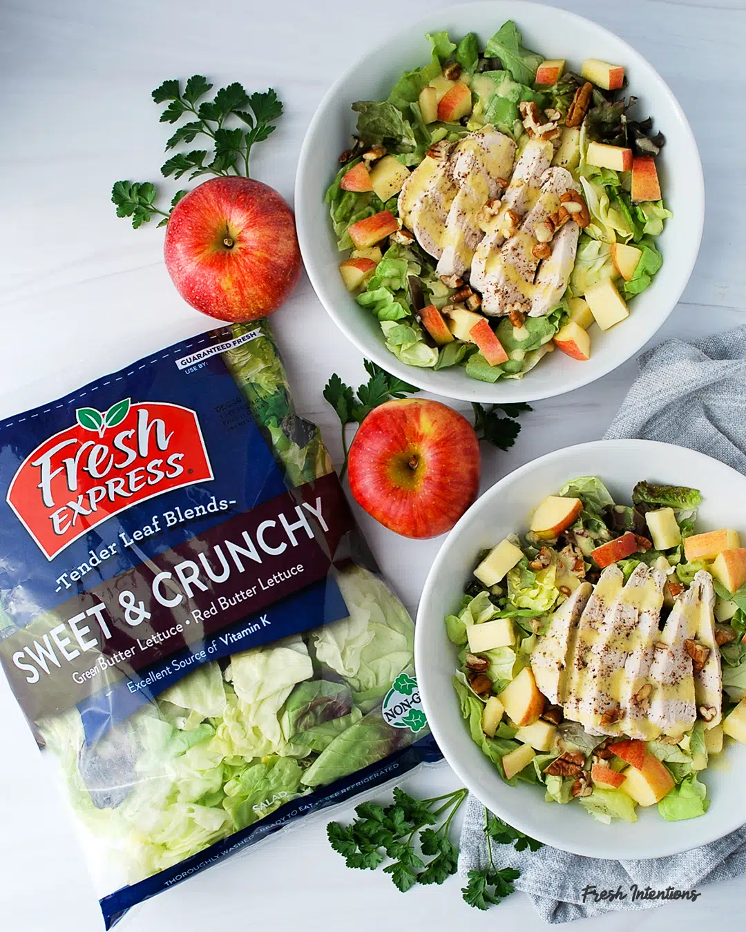 Winter Apple Salad with Poached Chicken and Apple Cider Vinaigrette