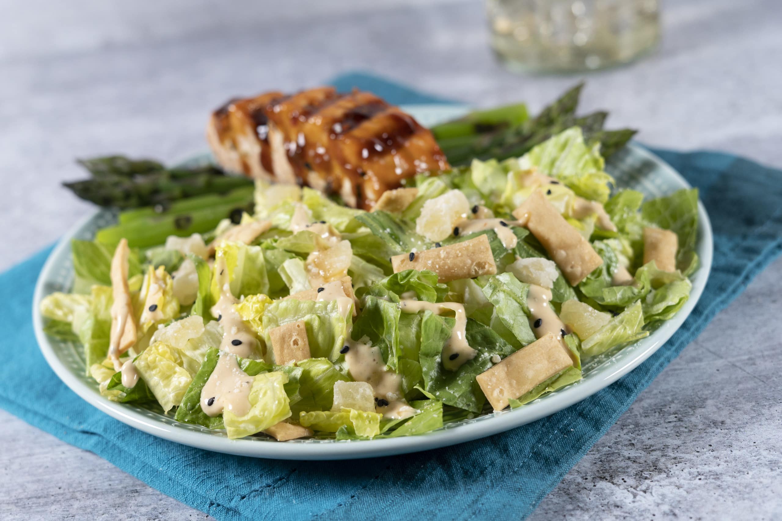 Grilled Teriyaki Salmon Caesar Salad