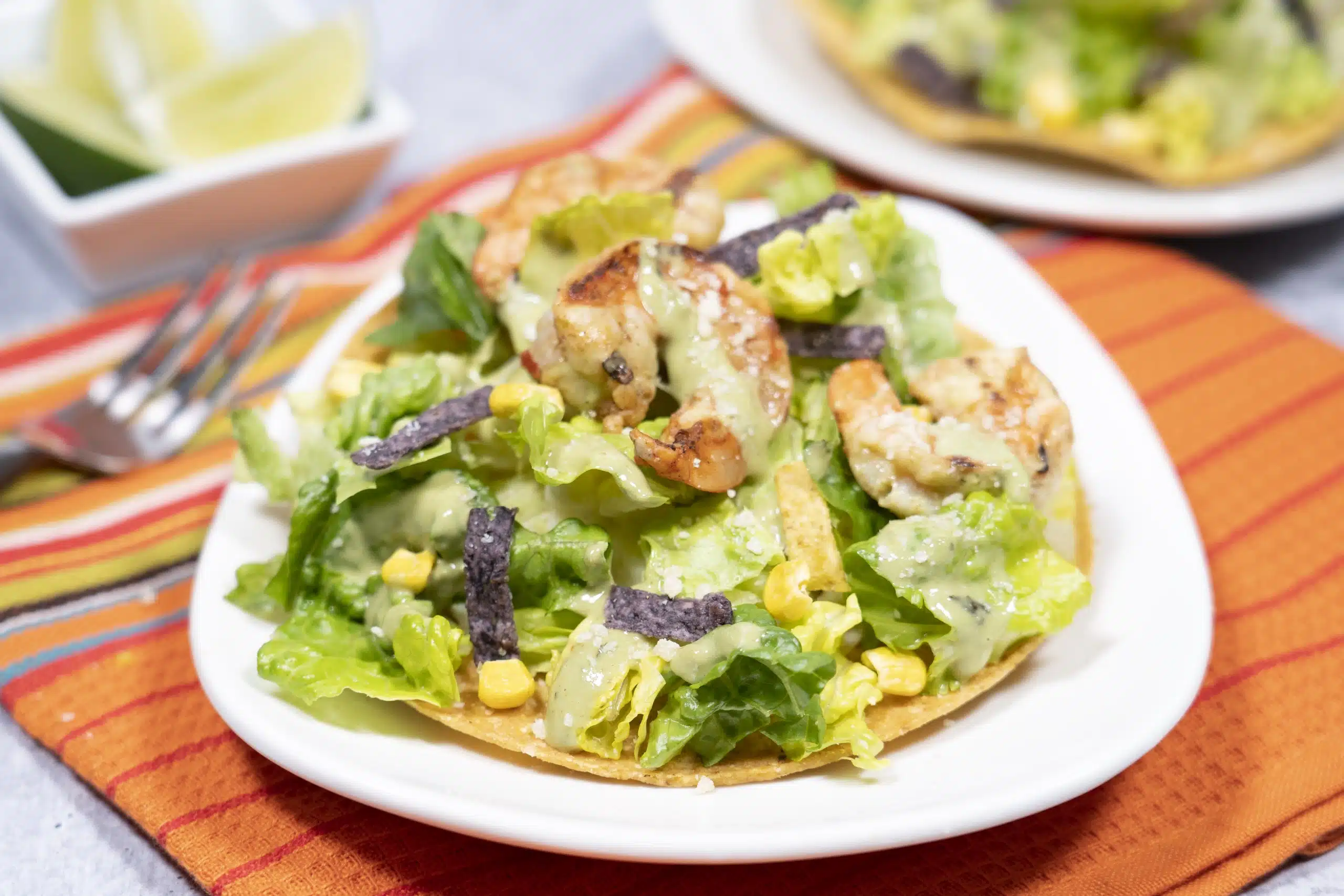 Shrimp Avocado Caesar Tostada