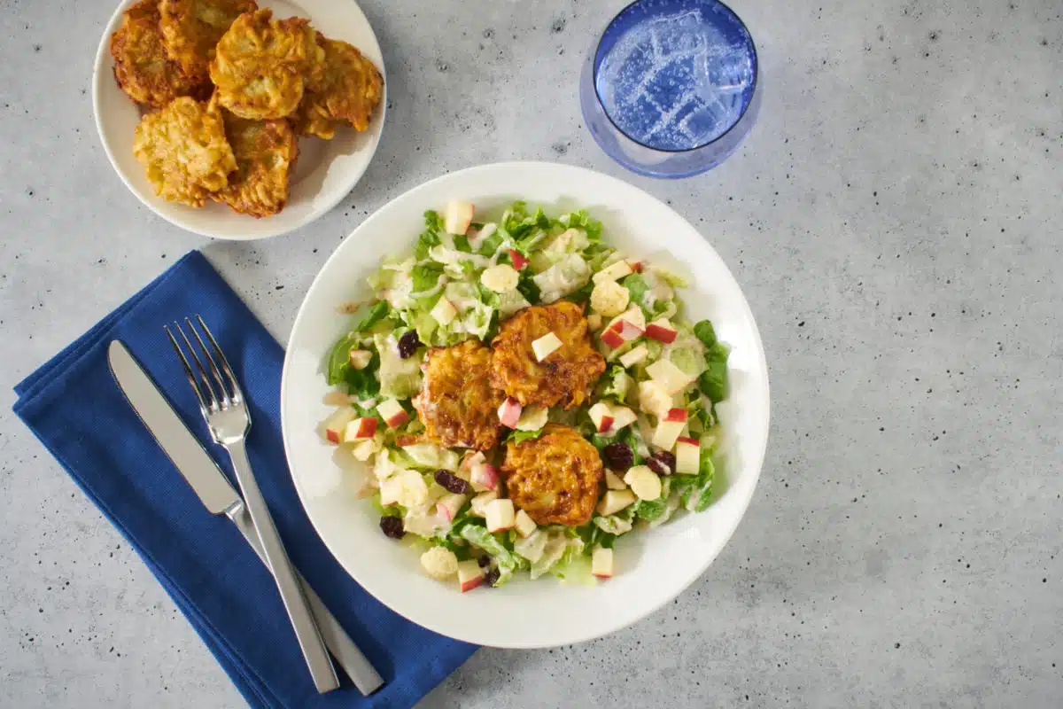 Lemon Caesar Salad with Latke Croutons