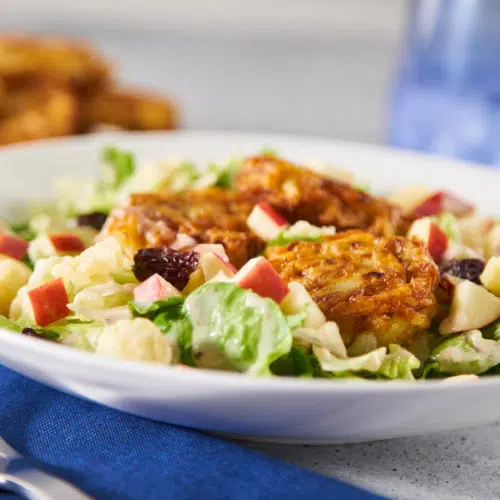 Lemon Caesar Salad with Latke Croutons