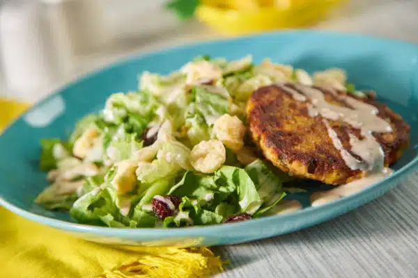 Lemon Caesar Salad with Salmon Patties