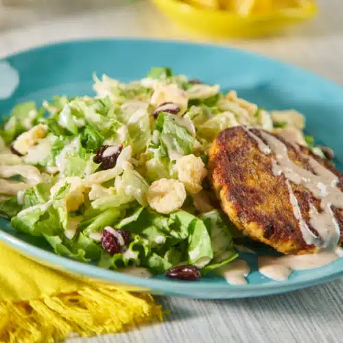 Lemon Caesar Salad with Salmon Patties