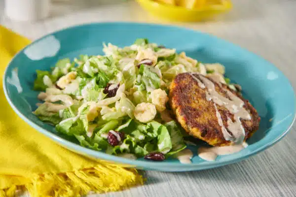 Lemon Caesar Salad with Salmon Patties