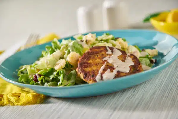 Lemon Caesar Salad with Salmon Patties