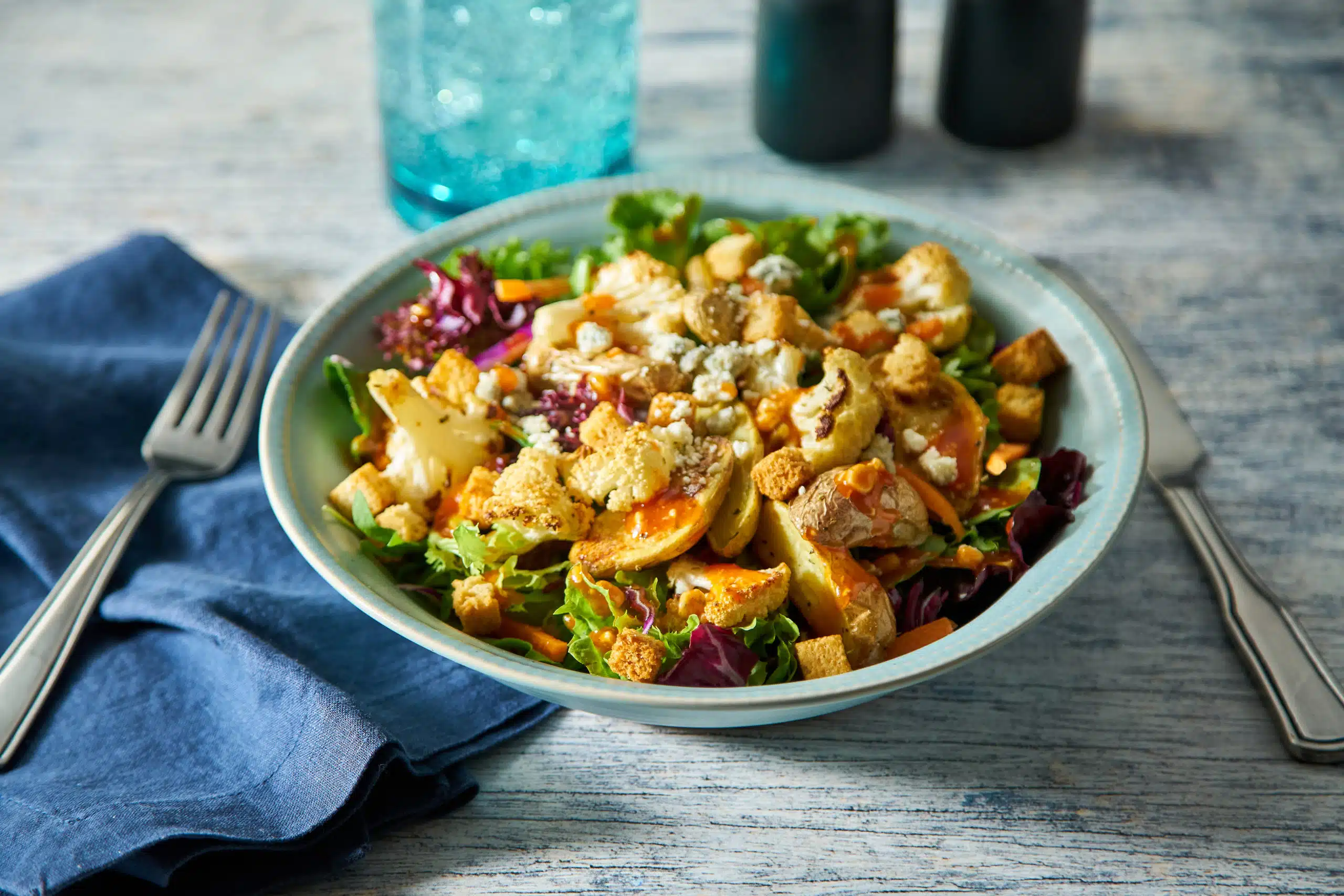 Roasted Cauliflower and Potato Spinach Salad