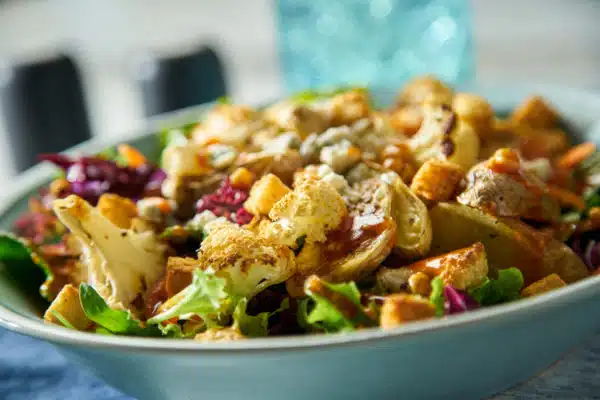 Roasted Cauliflower and Potato Spinach Salad