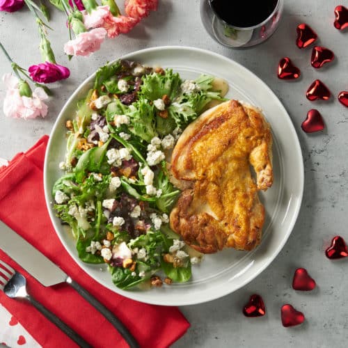 Valentine’s Day Brick Chicken with French Blue Cheese Salad
