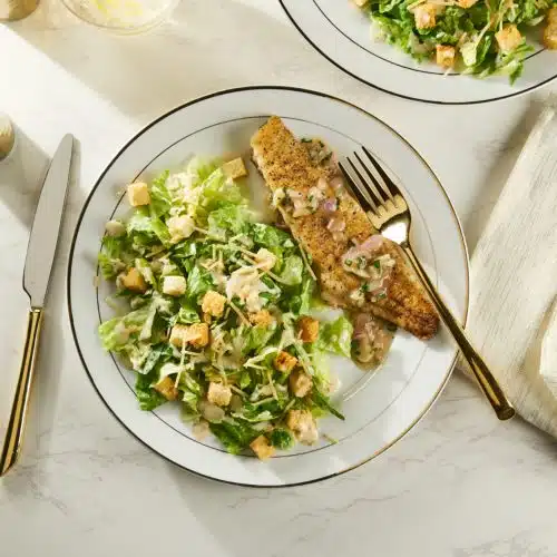 Creamy Truffle Caesar Salad with Branzino