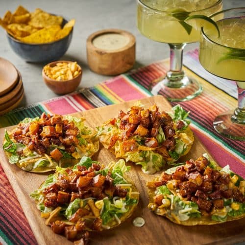 Cinco de Mayo Enchilada Caesar Mini Tostadas with Chipotle Potatoes