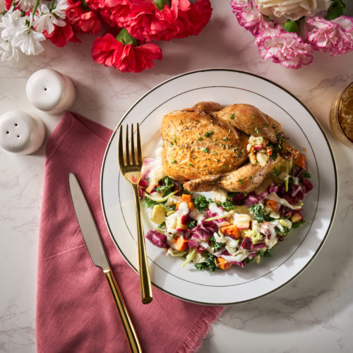 Spring Cornish Hen with Kale & Sweet Potato Salad