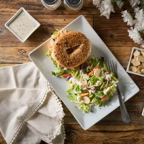 Salmon Bagel Sandwich with The Works Chopped Salad
