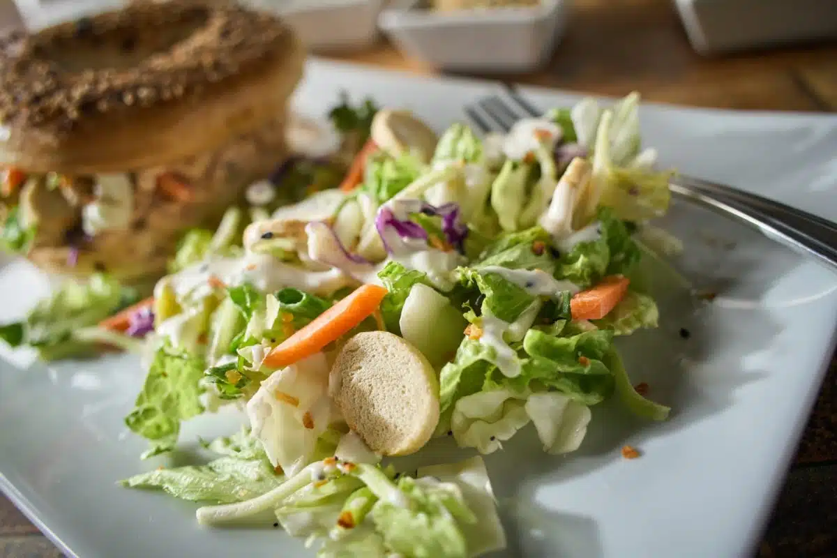 Salmon Bagel Sandwich with The Works Chopped Salad