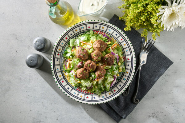   Creamy Goddess Salad with Spiced Beef Meatballs