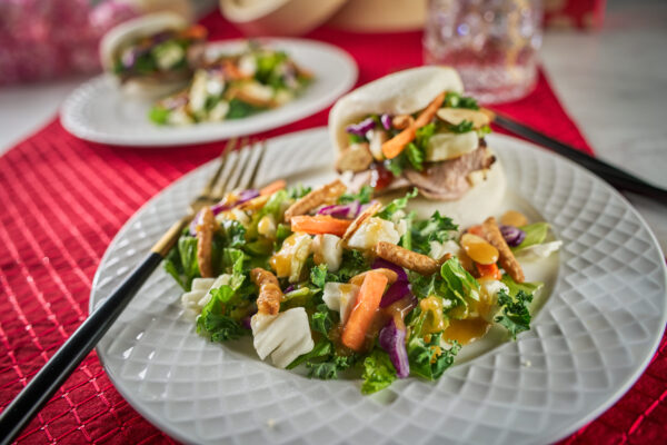 Lunar New Year Bao Buns with Crispy Pork & Orange Sesame Crunch