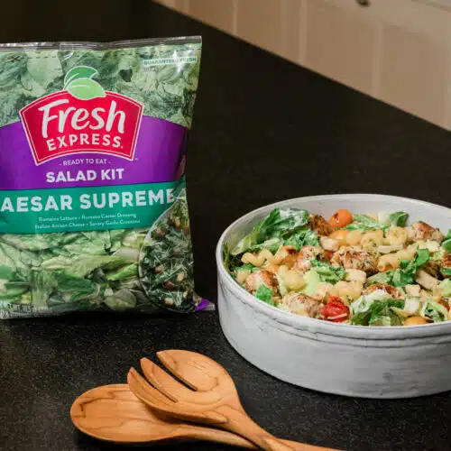 Caesar Supreme Salad with Herby Meatballs, Blistered Tomatoes and Toasted Cavatappi