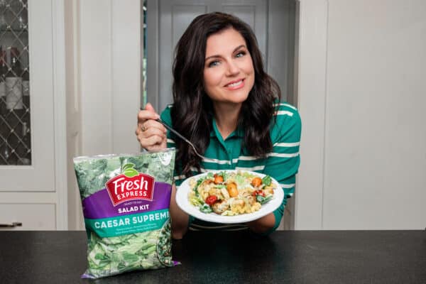 Caesar Supreme Salad with Herby Meatballs, Blistered Tomatoes and Toasted Cavatappi