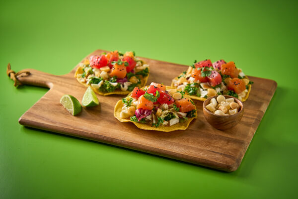 Salmon and Tuna Poke Tostadas with Zesty Hawaiian Crunch Salad