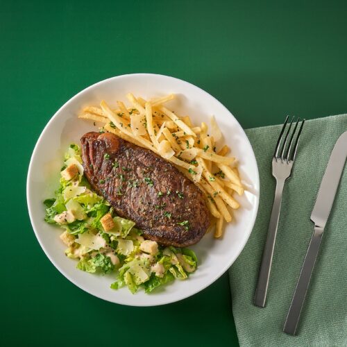 Steak Frites with Creamy Mushroom Caesar